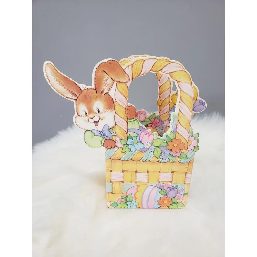 LOT 6 American Greeting Bloomer Bunny Pop Out Easter Basket Diecut 1991‎ retro